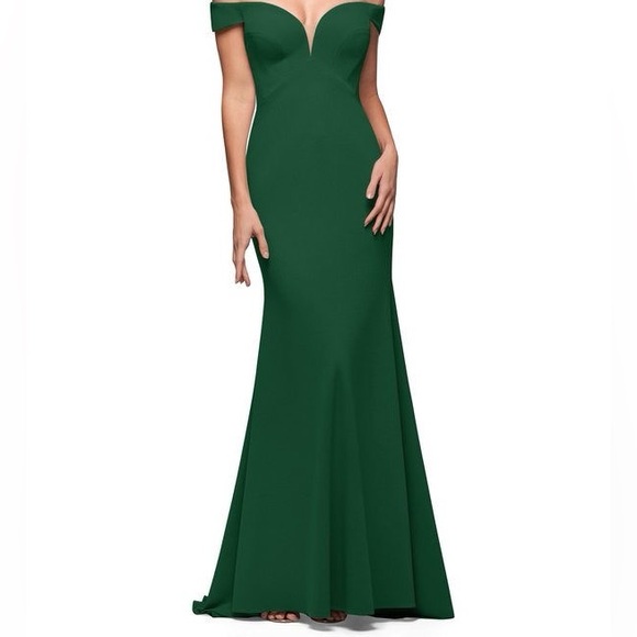 Dark Green Azazie Alice Off-the Shoulder Dress - Picture 1 of 6